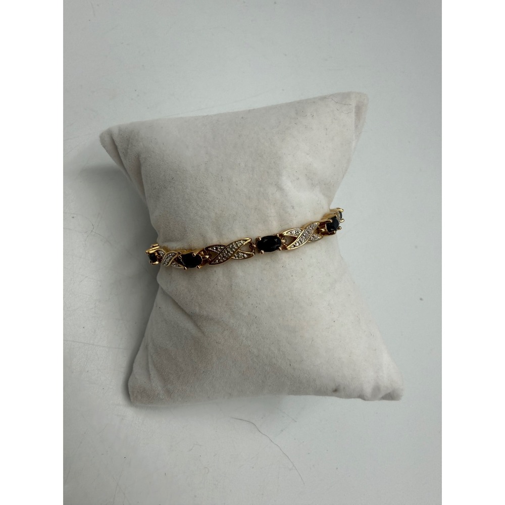 PAJ BB Gold Tone Black Stone and Clear Crystal XO Tennis Bracelet 7.25"